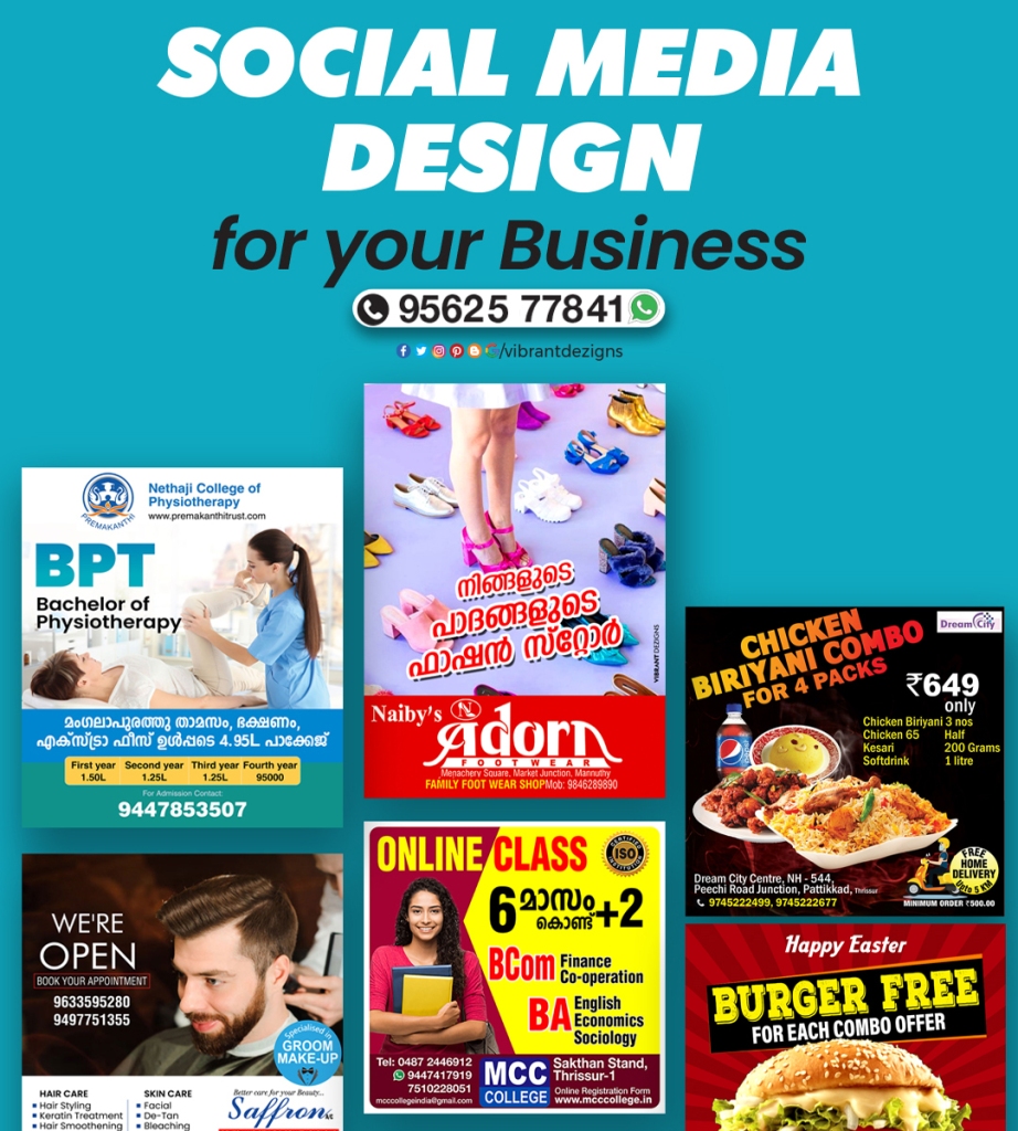 Grow your business with social media. #vibrantdezigns can help you. We create Social Media Design for your Business. Please contact us for your poster. 📞9562577841